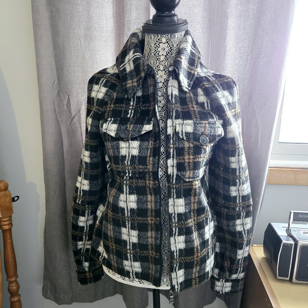Joie Black and White Plaid Utility Shacket